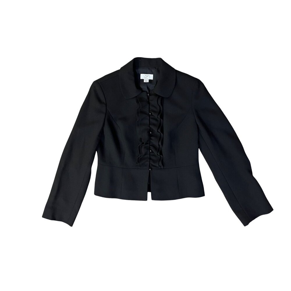 Vintage Ann Taylor Loft Petites Jacket Womens 6P Used Black Lined Ruffled Front - Picture 5 of 14